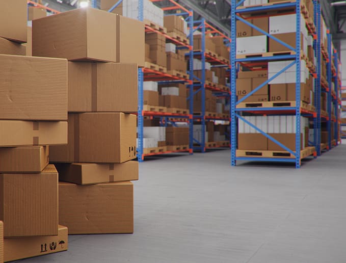 boxes in a warehouse